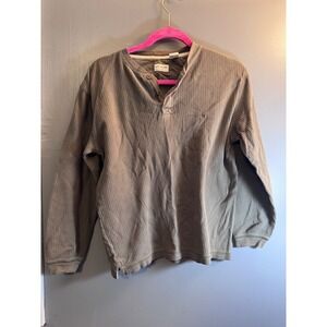 Covington Boys L 14-16 Ribbed Henley Long Sleeve Shirt Olive Brown 100% Cotton